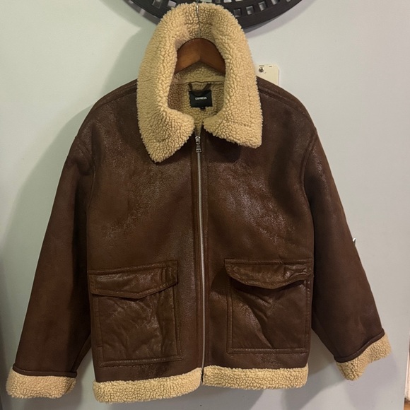 Express Brown Shearling Jacket - Picture 2 of 4